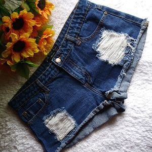Forever 21 Jeans - Destroyed Blue Denim Jean Shorts Daisy Duke - 28 Forever 21 Jeans - Destroyed Blue Denim Jean Shorts Daisy Duke - 28